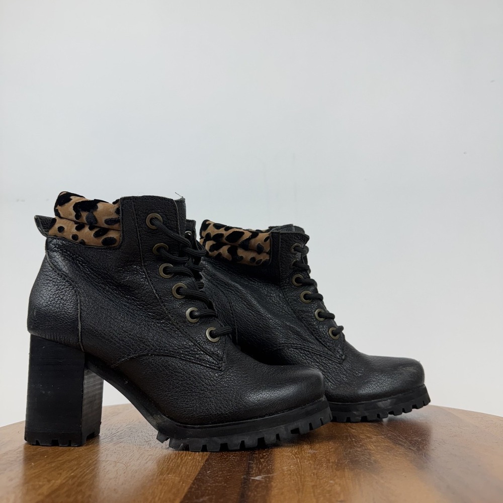 Womens Kelsi Dagger Brooklyn Trek Black Leather Platform Combat Boots Size 6.5 M